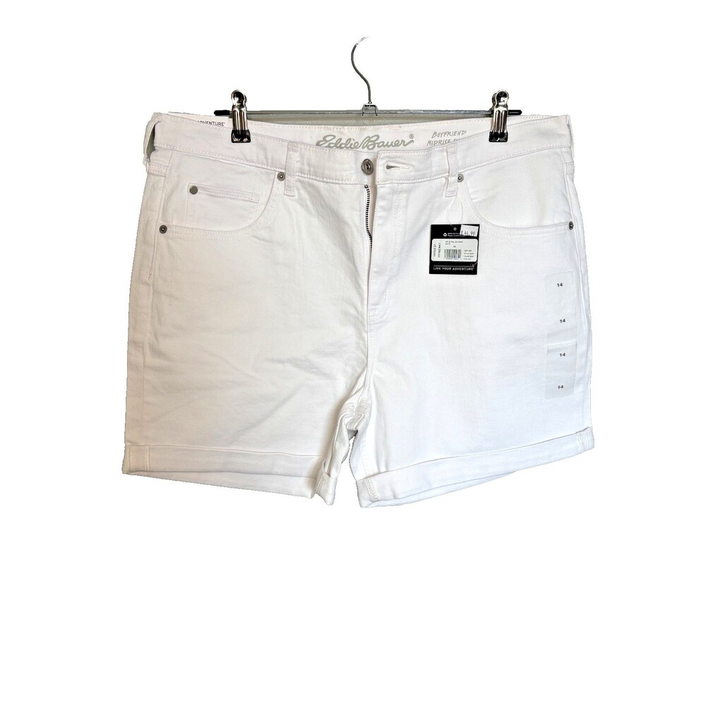 Eddie Bauer NWT White Boyfriend Midrise Size 14 Casual Jean Shorts - Picture 2 of 10